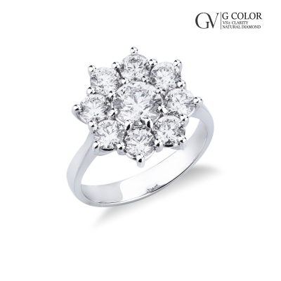 Bague halo en forme de fleur avec diamant central  CT0.90