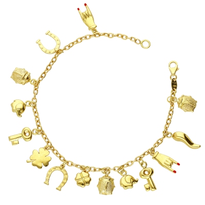 Bracelet porte-bonheur en or jaune 18k orné de charms