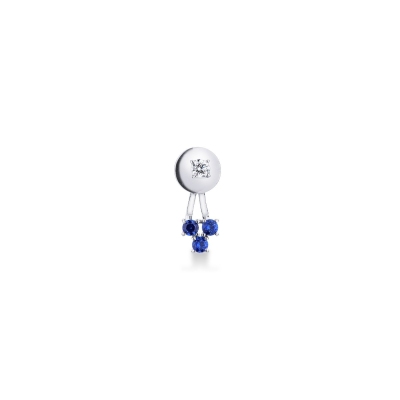 Mono boucle d’oreille en or blanc 18k avec saphirs bleus et diamant