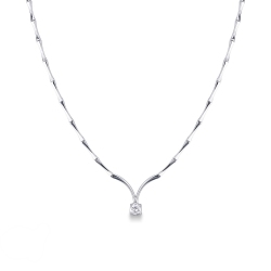 Collier diamant solitaire semi-rigide à segments en or blanc 18k