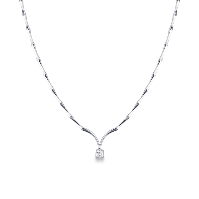 Collier diamant solitaire semi-rigide à segments en or blanc 18k 