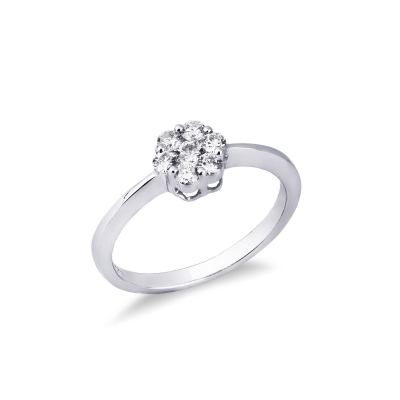 Bague fleur or blanc 18k avec diamants