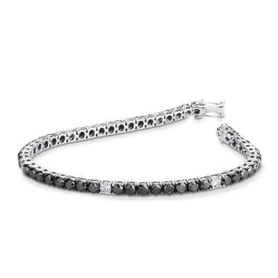 Bracelet Tennis à fil en or blanc 18k serti de diamants noirs et de diamants 