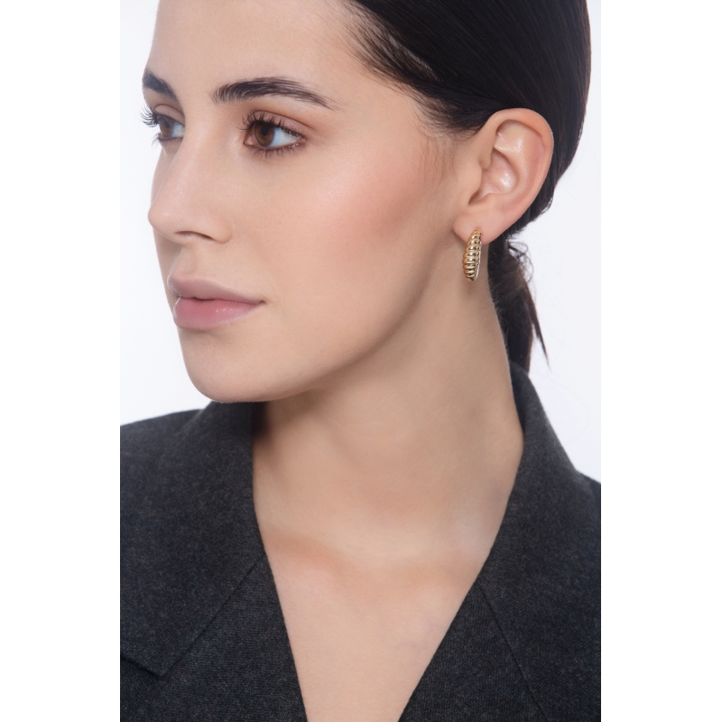 Boucles d'Oreilles en Forme de Lune Striée en Or Jaune 750 Boucles d'Oreilles en Forme de Lune Striée en Or Jaune 750