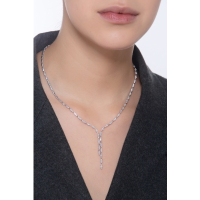 Collier en y Or Blanc Cascade de Diamants