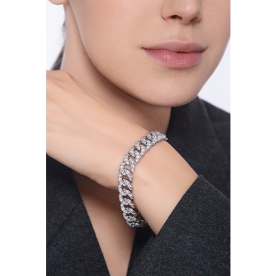 Bracelet gourmette en or blanc 18 carats avec diamants naturels