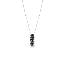 Collier or blanc 18k avec pendentif trilogy diamants noirs