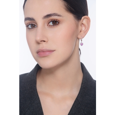 Pendantes en or blanc 18 carats avec saphir rose et diamants