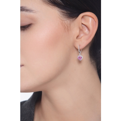 Pendantes en or blanc 18 carats avec saphir rose et diamants