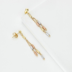 Boucles pendantes or tricolore 18k avec barrettes godronnées 2