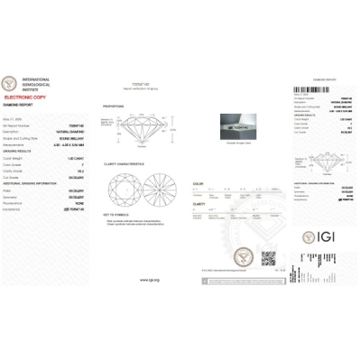 Diamant Certifié IGI  1.00 CT F VS2
