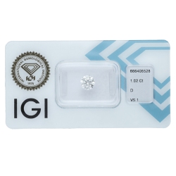 Diamant Certifié IGI  1.02 CT D VS1