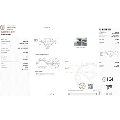 Diamant Certifié IGI  CT 1.00 E VS2