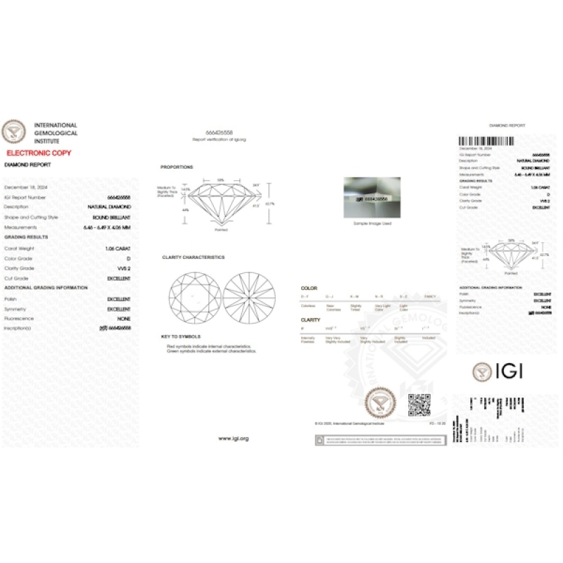 Diamant Certifié IGI  CT 1.06 D VVS2 Diamant Certifié IGI  CT 1.06 D VVS2