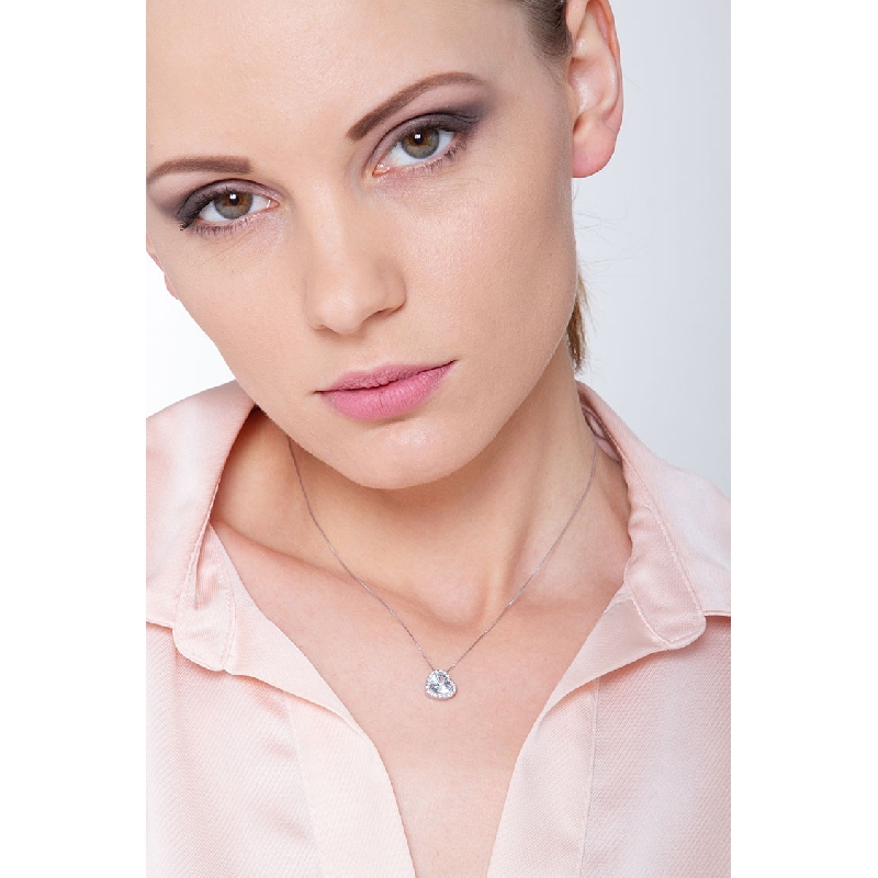 Pendentif collier aigue-marine diamants or blanc 18k Pendentif collier aigue-marine diamants or blanc 18k