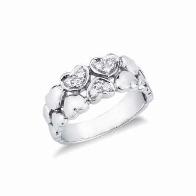 Bague Bande en Or Blanc 18 Carats avec Cœurs en Diamants