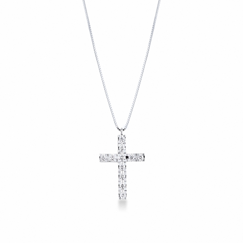 Collier en or blanc 18k avec pendentif croix et diamants