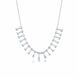 Collier en or blanc 18 carats avec aigue-marine en goutte et diamants