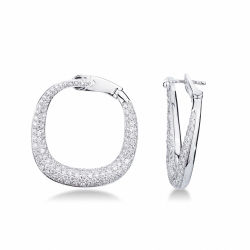 Créoles design carré en or blanc 18k serties de diamants taille brillant