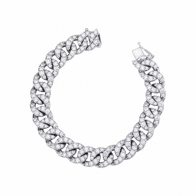 Bracelet gourmette en or blanc 18 carats avec diamants naturels