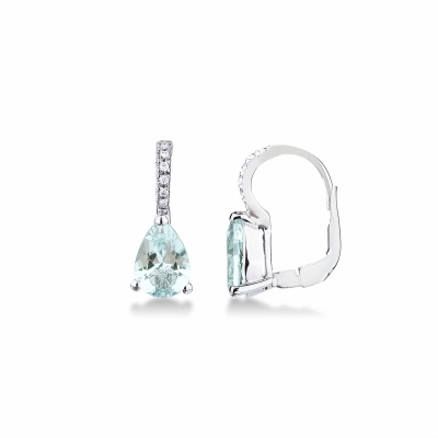 Boucles d’oreilles en or blanc avec aiguemarine poire et diamants