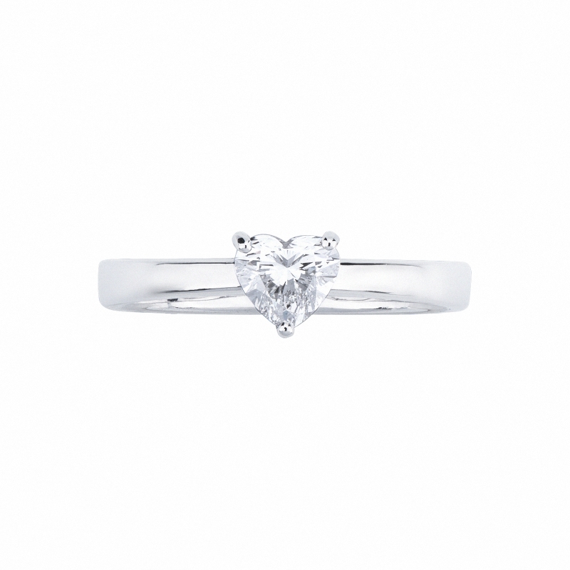 Bague solitaire or blanc 18k avec diamant coeur GIA 0.50 ct  Bague solitaire or blanc 18k avec diamant coeur GIA 0.50 ct