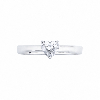 Bague solitaire or blanc 18k avec diamant coeur GIA 0.50 ct 