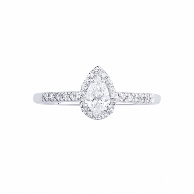 Bague solitaire en or blanc 18 carats avec diamant poire certifié GIA 0.30ct