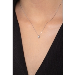 Collier femme or blanc 18k avec diamant 0.04 ct en forme de grain de riz  2