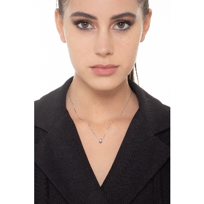 Collier femme or blanc 18k diamant 0.06 ct 
