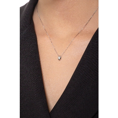 Collier femme or blanc 18k diamant 0.06 ct 