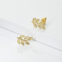 Boucles d’oreilles feuille en or jaune 750 brillantes et satinées 2