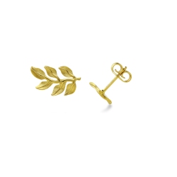 Boucles d’oreilles feuille en or jaune 750 brillantes et satinées