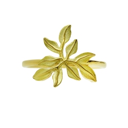 Bague feuille brillante et satinée en or jaune 18k 2