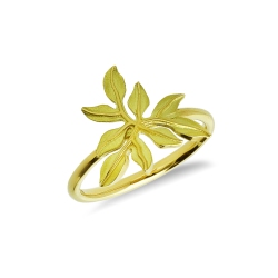 Bague feuille brillante et satinée en or jaune 18k