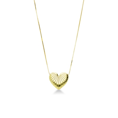 Collier en or jaune 18k avec pendentif cœur texturé