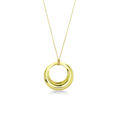Collier en or jaune 18k avec pendentif cercle ajouré