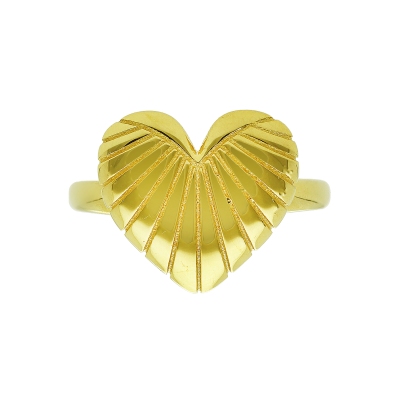 Bague cœur rayé en or jaune 18k