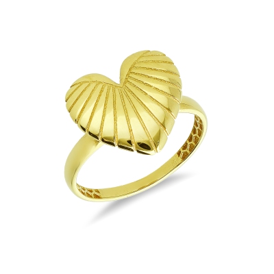 Bague cœur rayé en or jaune 18k