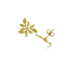 Boucles d’oreilles feuille satinée et brillante en or jaune 750