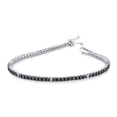 Bracelet de tennis en or blanc 18 carats avec diamants noirs et blancs