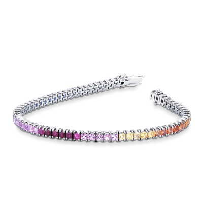 Bracelet Rivière en or blanc 18 carats avec saphirs multicolores.