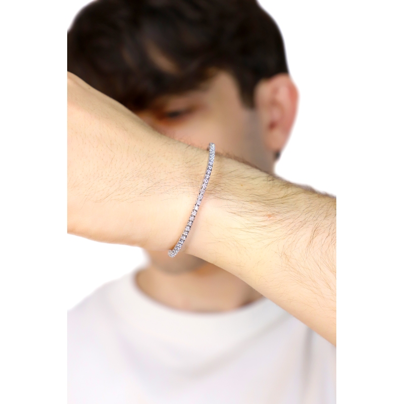 Bracelet tennis elastique en or blanc 18k avec diamants