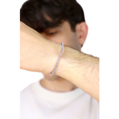 Bracelet tennis elastique en or blanc 18k avec diamants