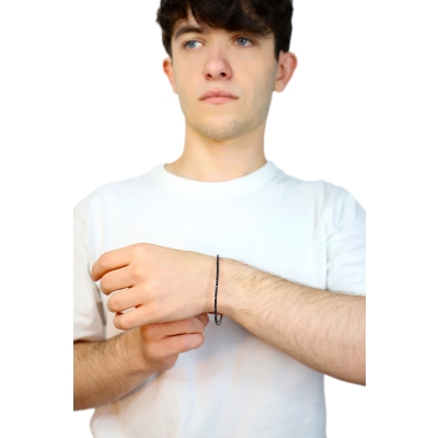 Bracelet tennis elastique en or blanc 18k avec diamants noirs