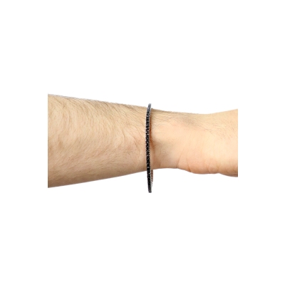 Bracelet tennis elastique avec diamants noirs en or blanc 750