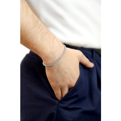 Bracelet tennis elastique en or blanc 750 avec diamants