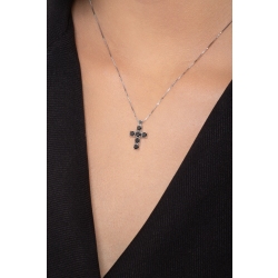 Collier pendentif croix homme en or blanc 18k et diamants noirs 2