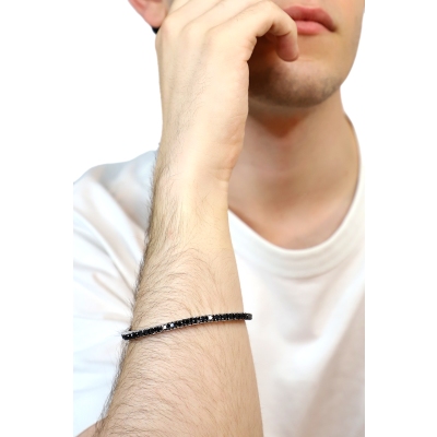 Bracelet tennis élastique en or blanc 18k avec diamants noirs