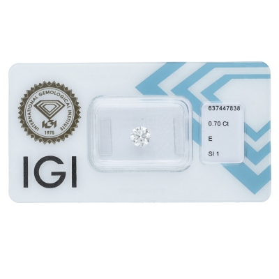 Diamant Certifié IGI  0.70 CT  E SI1 